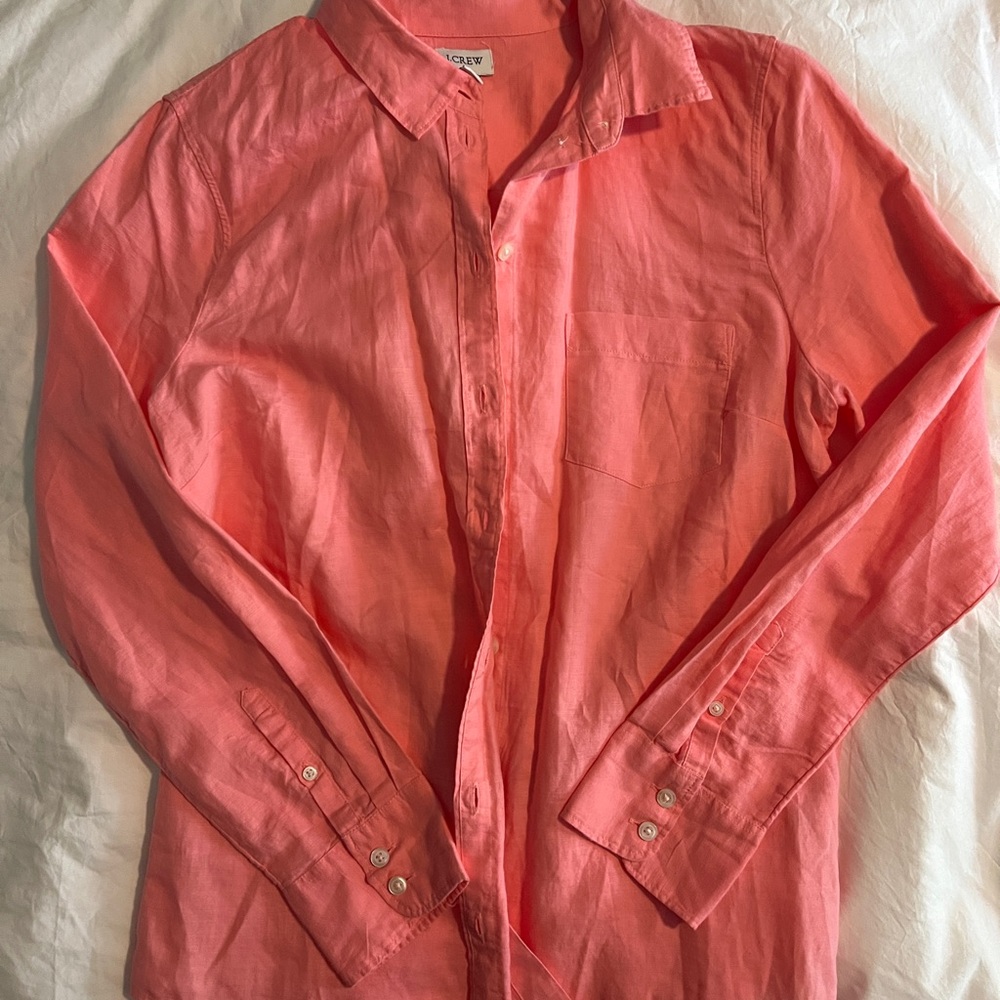 Pink J. Crew Linen Blend Shirt